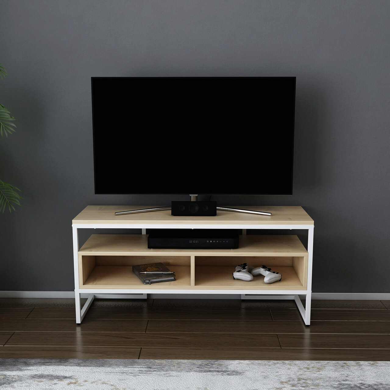 Comoda TV, Hanah Home, Merrion, 110x35x49.9 cm, Alb / Stejar - imagine 7